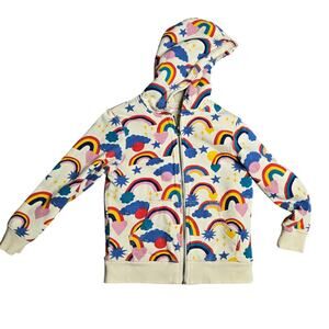 Hanna Andersson Rainbow Print Faux Shearling Lined Hoodie Size: 6-7